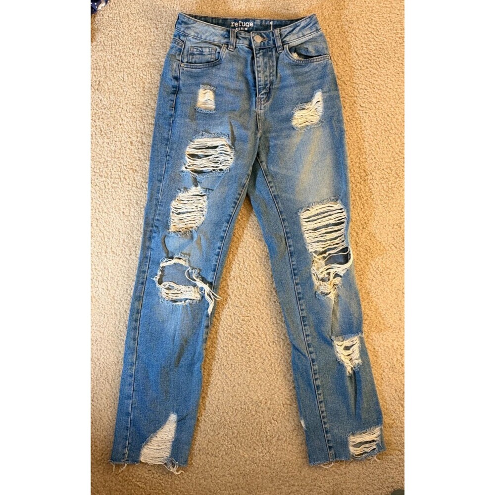 Refuge Denim 90s Straight Vintage High Rise Heavily Distressed Jeans Size 1